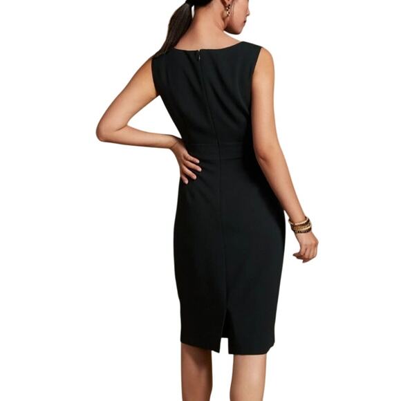 Talbots Black Midi Sleeveless Sheath Dress 10 Slit Basic Neutral Timeless Regal - Picture 1 of 15